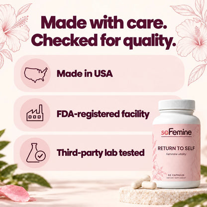Made with care. Checked for quality. Made in USA. FDA-registered facility. Third-party lab tested.