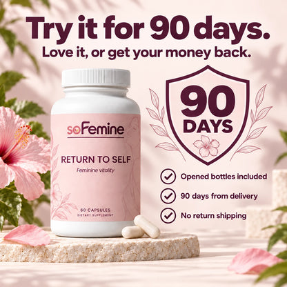 Try it for 90 days. Love it, or get your money back. Opened bottles included. 90 days from delivery. No return shipping.